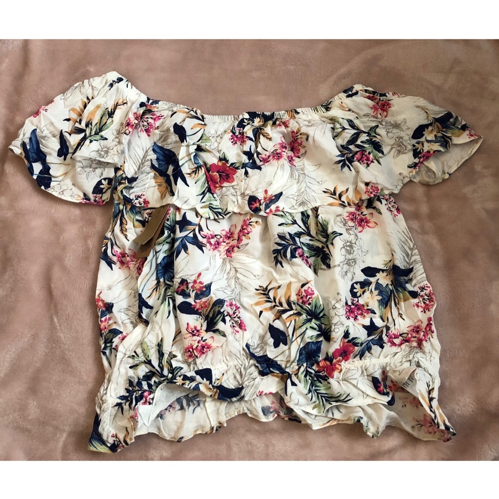 American Eagle Floral Ruffled Off-The-Shoulder Top